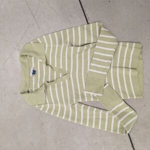 American Eagle Outfitters V-Neck Sweater in Green and White Stripes